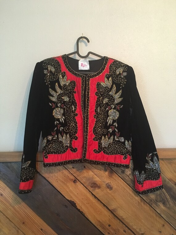 Incredible Vintage 1980's Beaded Sequined Silk Vel