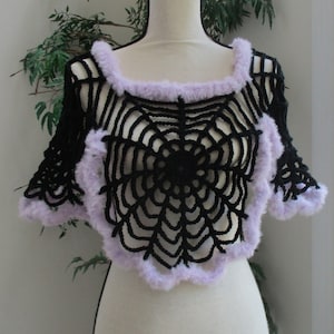 Crochet Spiderweb Poncho, Fur Trimmed Poncho, Wearable Web, Shawlette