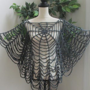 Crochet Spiderweb Poncho Cape: Marbled Gray Acrylic Yarn, Halloween Wrap