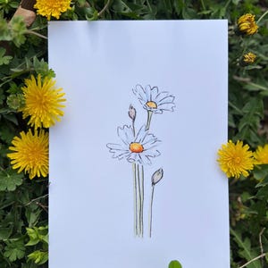 Daisy Painting, Wildflower Watercolor Print, Floral art Prints