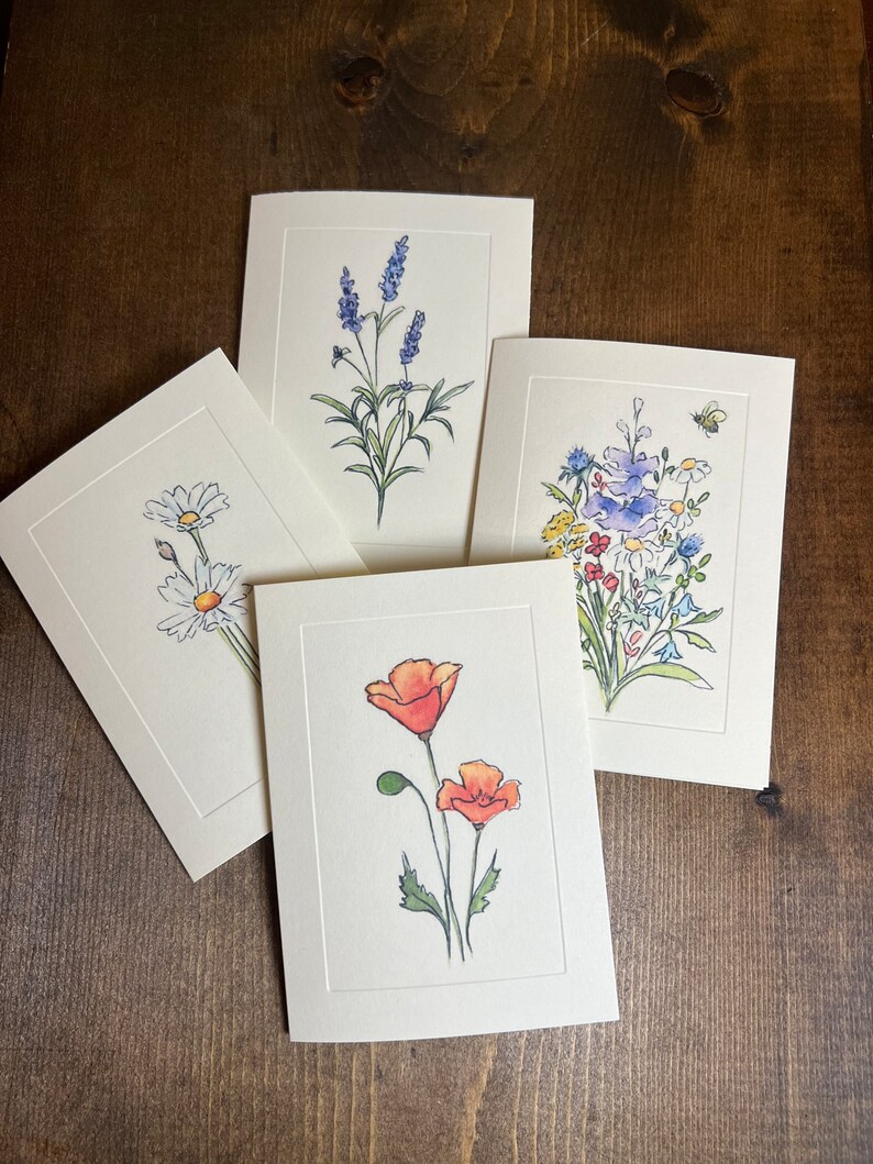 Watercolor Wildflower Note Cards With Envelopes, Floral Greeting Cards ...