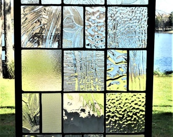 Textured clear stained glass panel  Window hanging