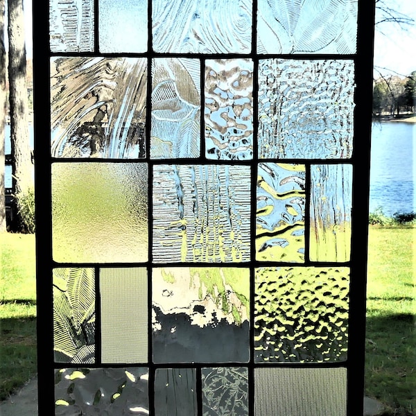 Textured clear stained glass panel  Window hanging