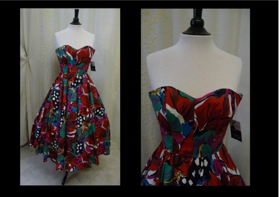 Vintage 1980s Dress - Bold Tropical Floral Print C