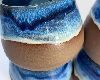 Ocean Waves Ceramic Wine Tumbler: Handmade Stemless Cup