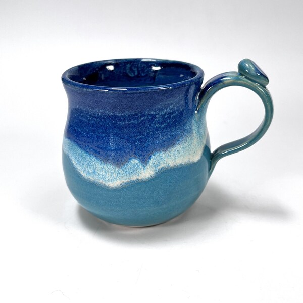 Ocean Waves Mug: Handmade Ceramic Pottery with Thumb Rest