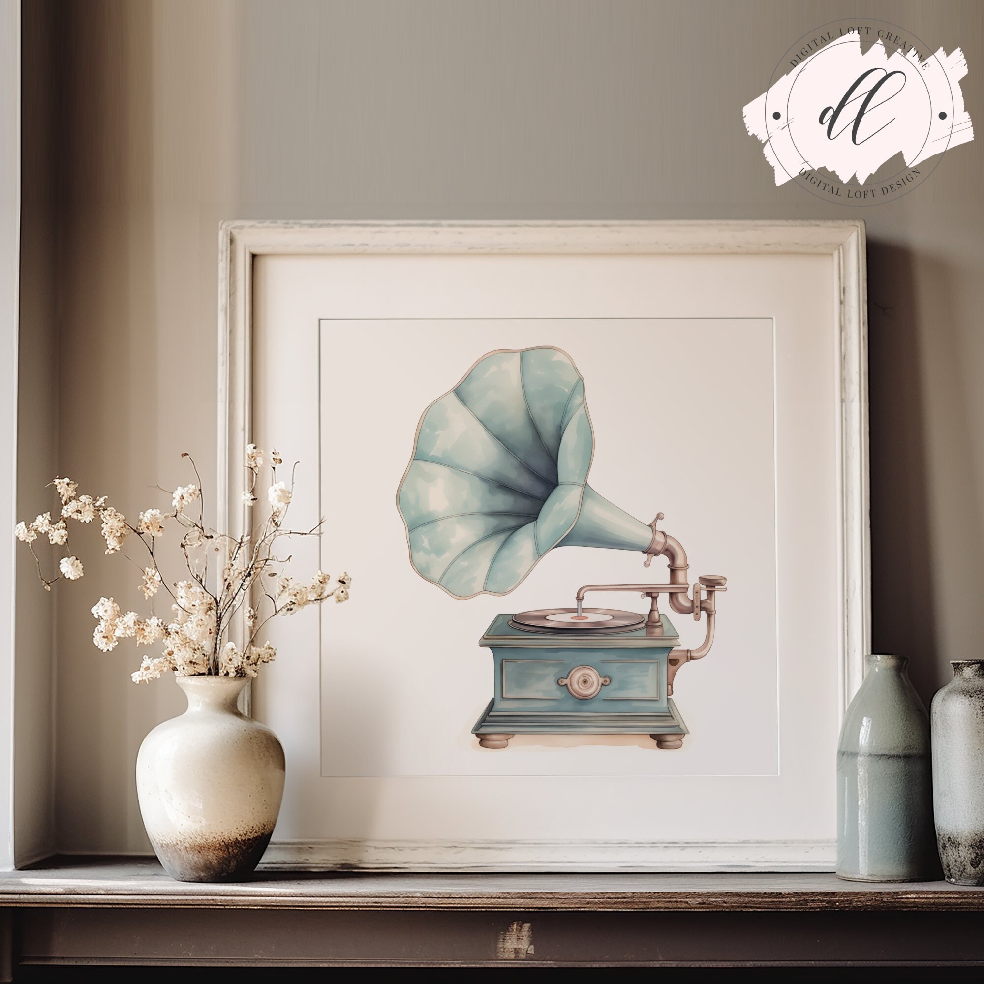 Vintage Gramophone Printable Art, Classic Phonograph Illustration ...