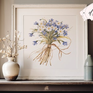 Bouquet de myosotis, impression d'art numérique JPG, art mural, usage commercial, papeterie haute résolution, carte à faire soi-même, décoration de chambre de bébé, marguerite douce