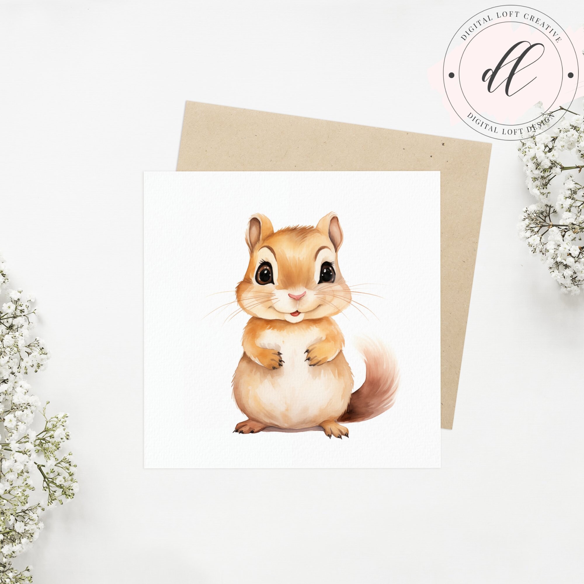 Cute Baby Chipmunk Digital Art Printable, Watercolor Forest Animal ...