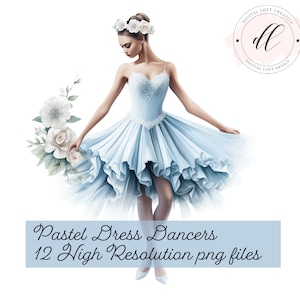 Watercolor Pastel Dress Dancers Clipart Ballroom Dresses Digital Dance Graphics Commercial Use PNG Use Dance Scrapbooking Transparent