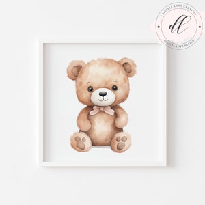 Printable Teddy Bear Illustration, Cute Nursery Wall Art, Children&#39;s Room Decor, Digital Download, Animal Artwork, Baby Shower Gift