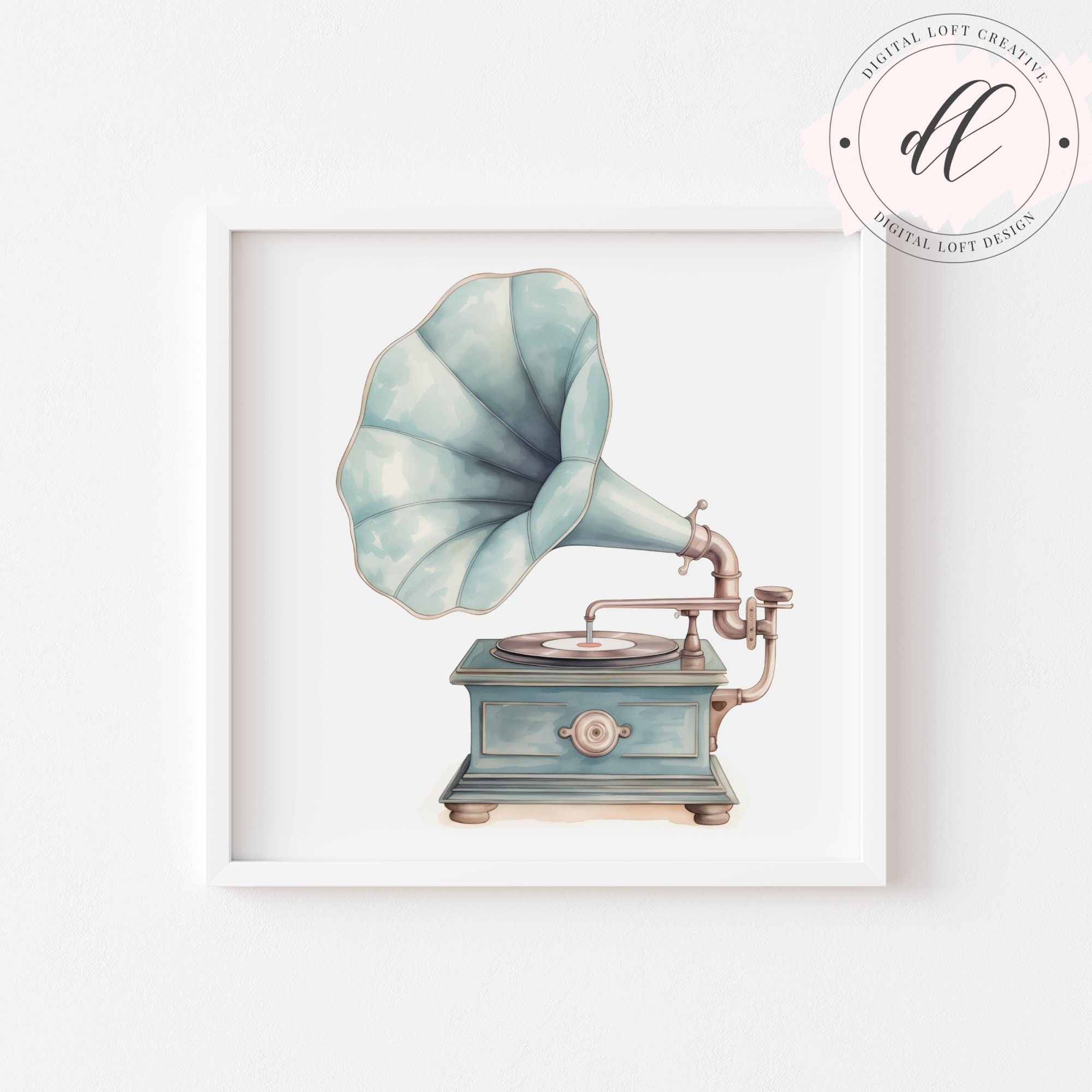 Vintage Gramophone Printable Art, Classic Phonograph Illustration ...