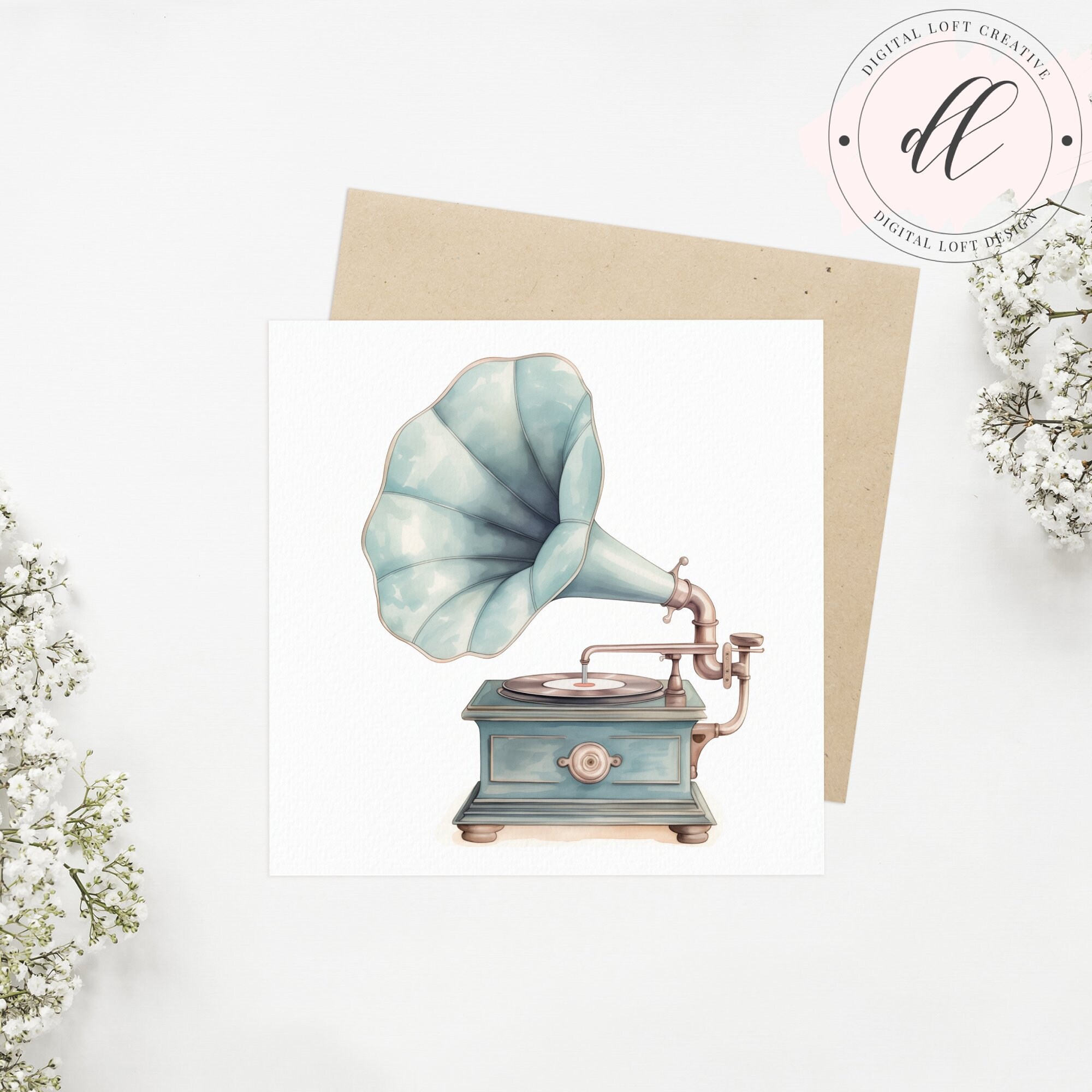 Vintage Gramophone Printable Art, Classic Phonograph Illustration, Retro Music Decor, Digital ...