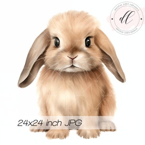Cute Bunny Digital Art Print, Fluffy Rabbit Illustration, Animal Wall Decor, Printable Nursery Artwork, Pet Lover Gift Idea, Home Decor