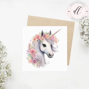 Unicorn Floral Crown Watercolor Art, Printable Nursery Decor, Girls ...
