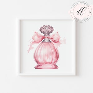 Vintage Pink Perfume Bottle Illustration, Instant Download JPG, Feminine Wall Decor, Nursery Wall Art, Gift for Her, Makeup Wall Art