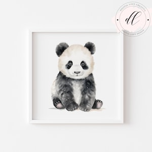 Baby Panda Watercolor Painting, Cute Digital Print, Nursery Decor, Animal Wall Art, Downloadable Poster, Kids Room Printable Artwork JPG