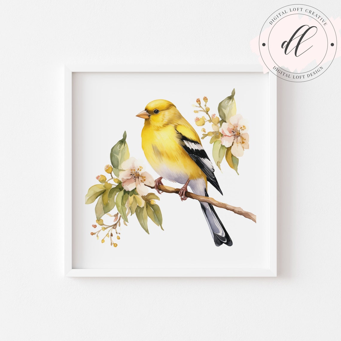 Goldfinch Watercolor Print, Floral Bird Art (digital Download) - Etsy