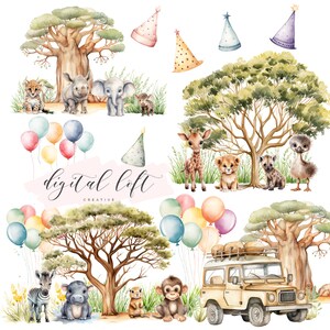 Afrikanische Tiere Clipart für Kindergeburtstag Party Einladungen Safari Thema Kinderzimmer Bilder von Baby-Tieren Wanddekor für Babyparty