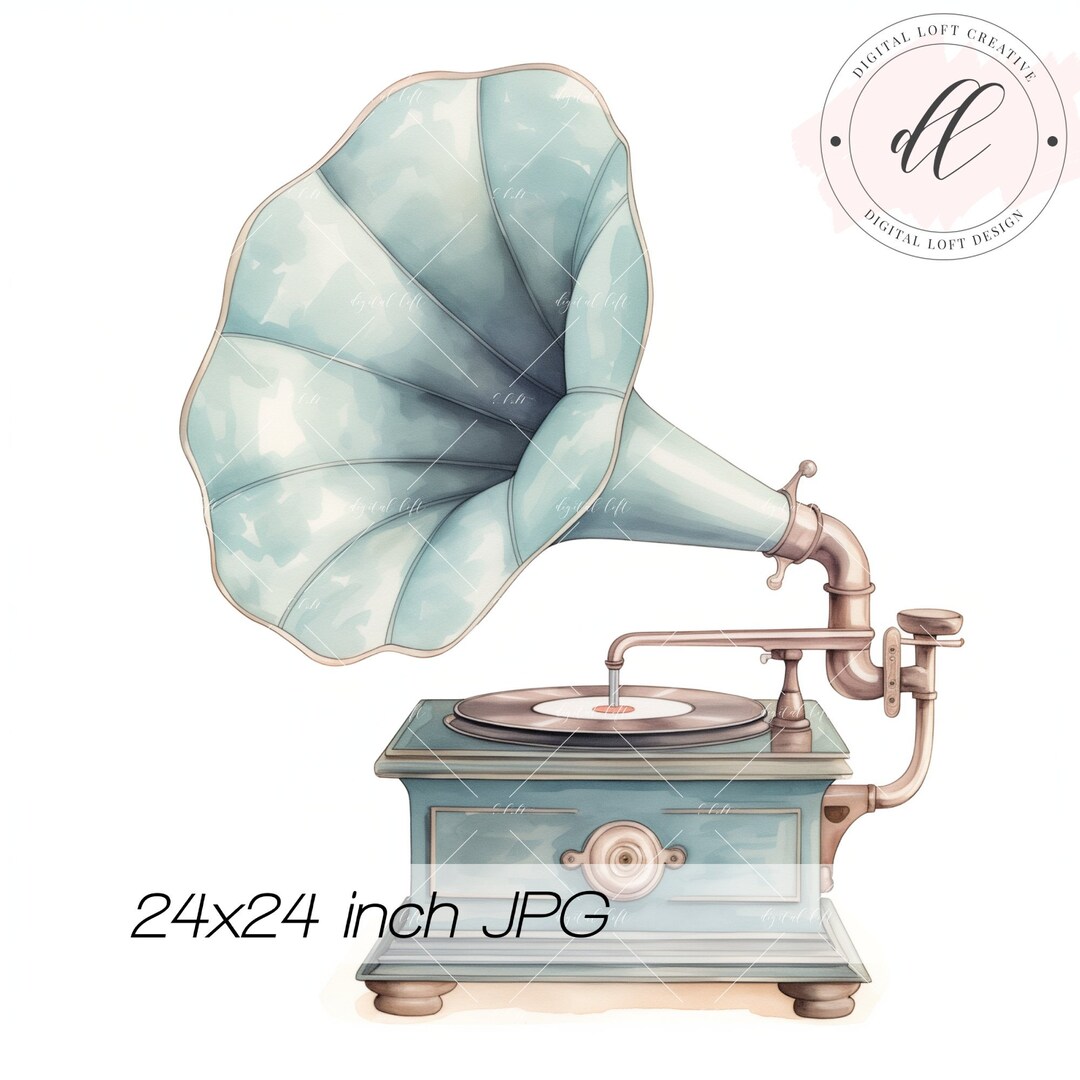 Vintage Gramophone Printable Art, Classic Phonograph Illustration ...