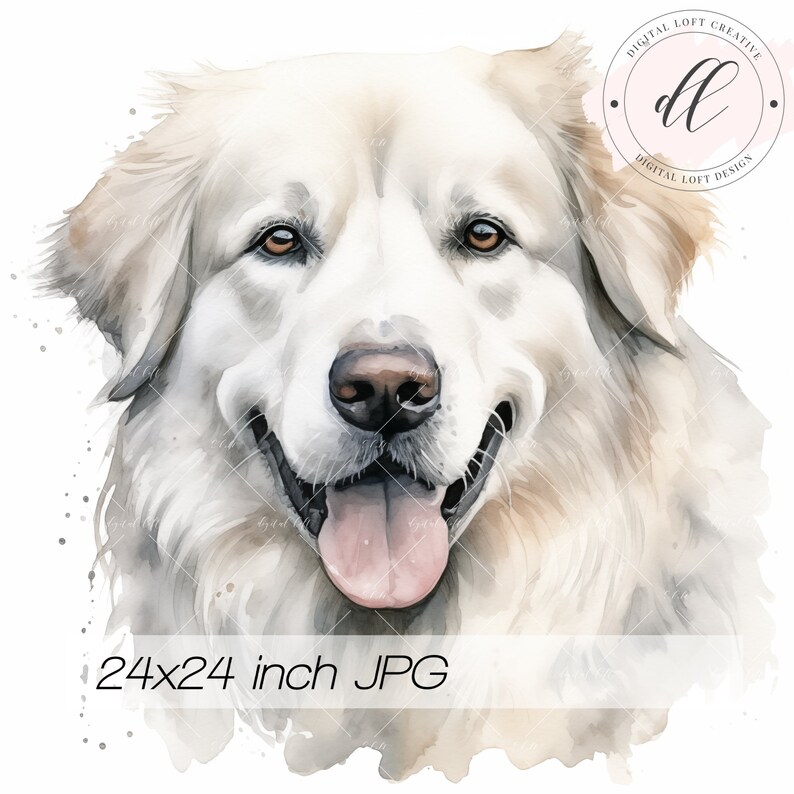 Watercolor Great Pyrenees Portrait Digital Download, Printable Pet Art ...