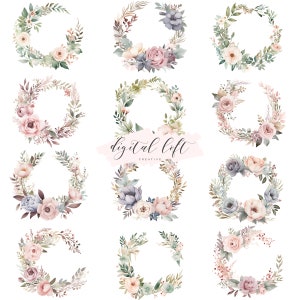 Delicadas coronas florales en colores pastel acuarela Scrapbooking diario basura Álbum de recortes Tarjeta DIY Invitaciones estacionarias PNG Uso comercial transparente