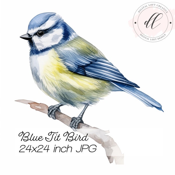 Watercolor Blue Tit Bird Print, Printable Wall Art, Nature Inspired Home Decor, Digital Download, Birdwatcher Gift, Vibrant Illustration