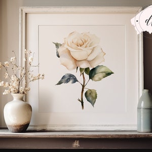 White Rose Single Stem PNG Digital Art Print Afdrukbare Wall Art Commercieel gebruik POD Hoge Resolutie Briefpapier DIY Card