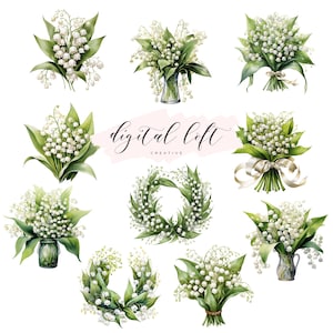Clipart muguet pour la papeterie Cartes à faire soi-même Journal indésirable Images florales pour le scrapbooking Faire-part de fleurs pour anniversaire d'anniversaire