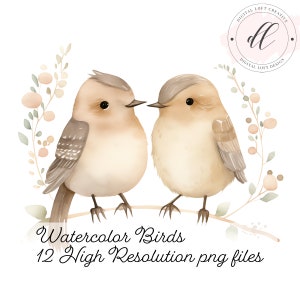 Imágenes prediseñadas de pájaros de acuarela para papelería, tarjetas de bricolaje, diario basura, imágenes de pájaros para álbumes de recortes, invitación de pájaros para invitación de cumpleaños de baby shower