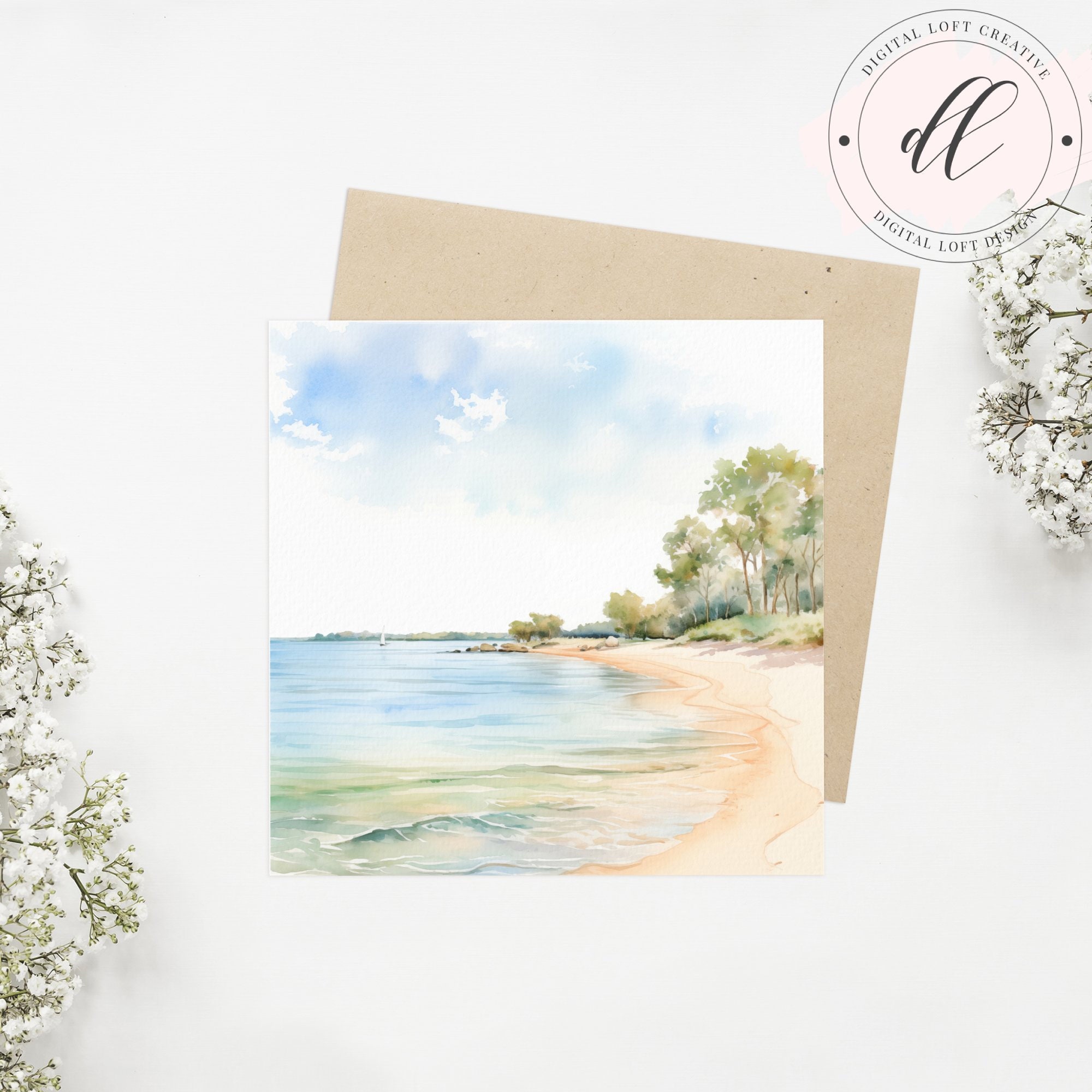 Printable Beach Landscape Wall Art, Coastal Watercolor Digital Download ...