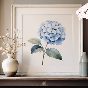 Blue Hydrangea Single Stem PNG Digital Art Print Printable Wall Art Commercial Use POD High Resolution Stationery DIY Card