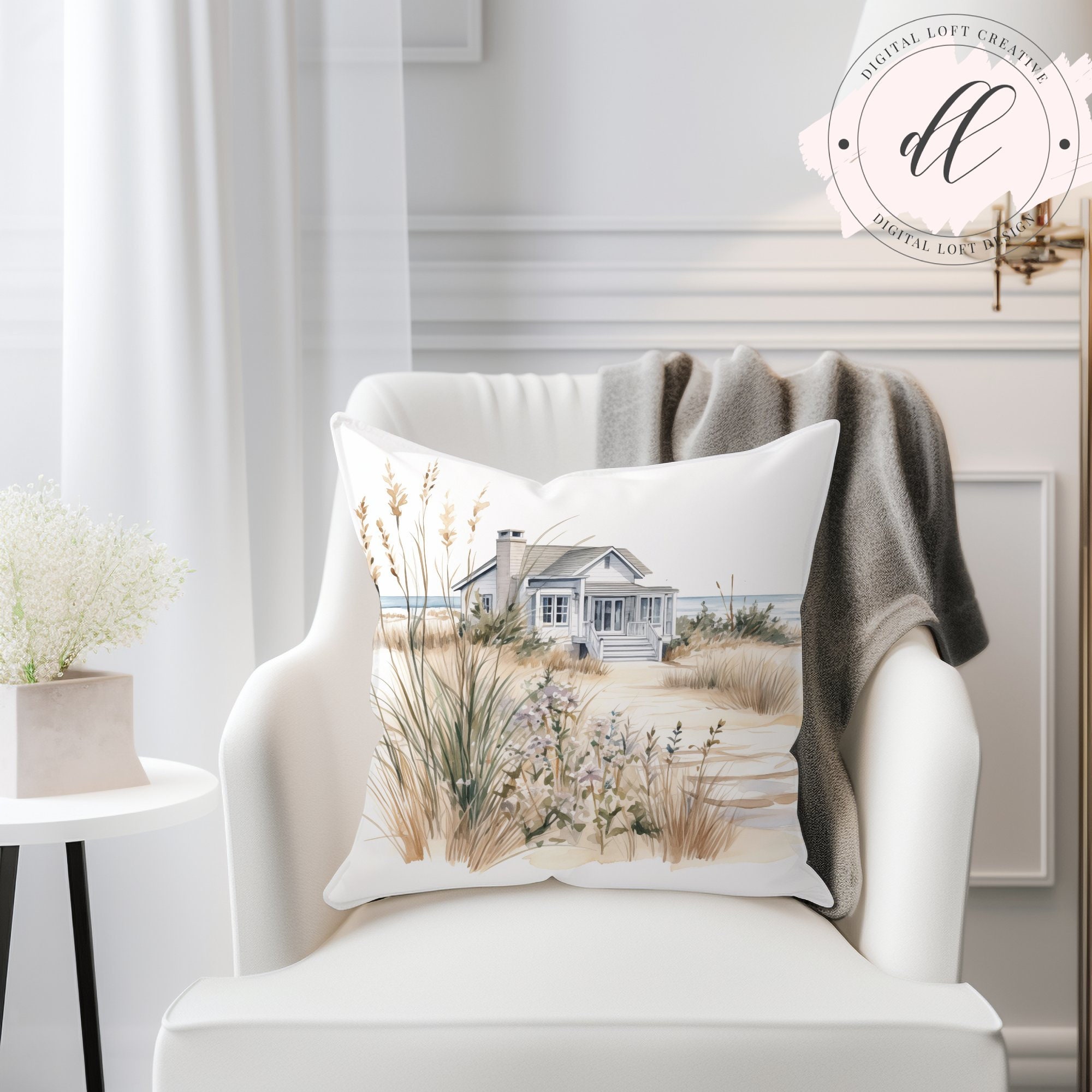 Coastal Beach House Watercolor JPG Digital Art Print Printable Wall Art ...