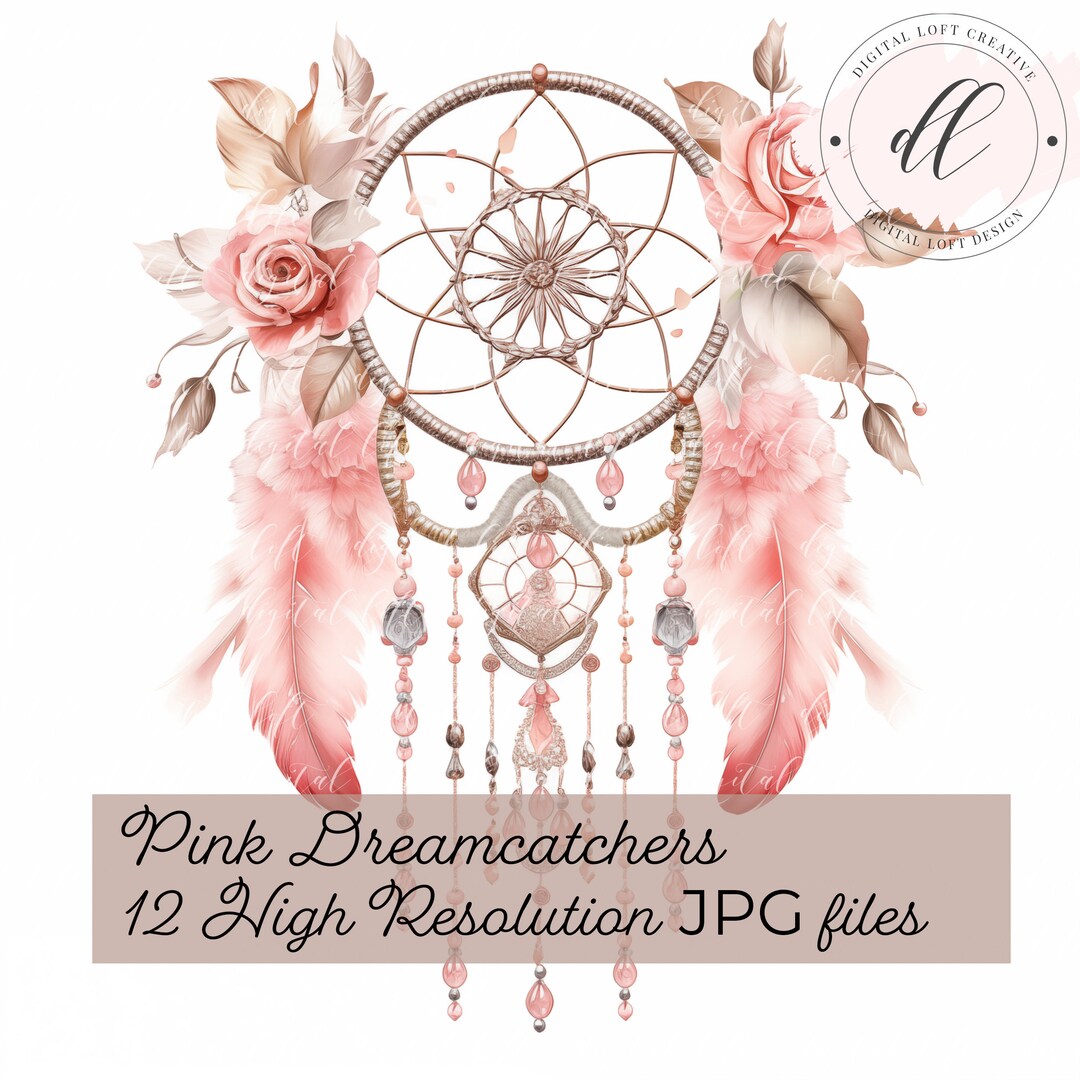 Pink Boho Dreamcatchers Watercolor JPG Scrapbook Junk Journal DIY Card ...