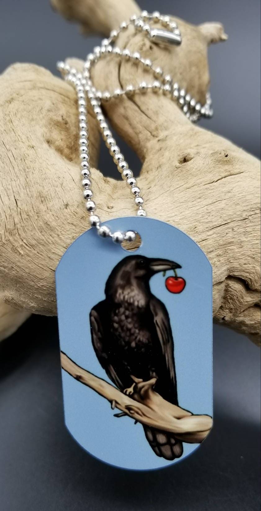 Raven and cherry necklace dog tag style Perfect gift for the Etsy