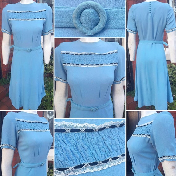 Original 1930s/40s *AS IS* Blue Crepe Dress with C
