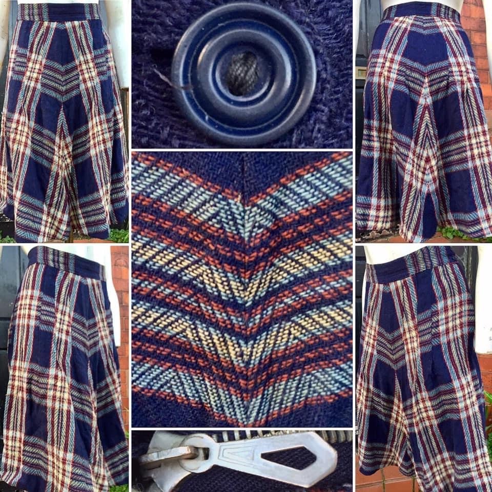 Image of stylish Original S Navy Blue, Yellow, Red Plaid Wool A Line Skirt