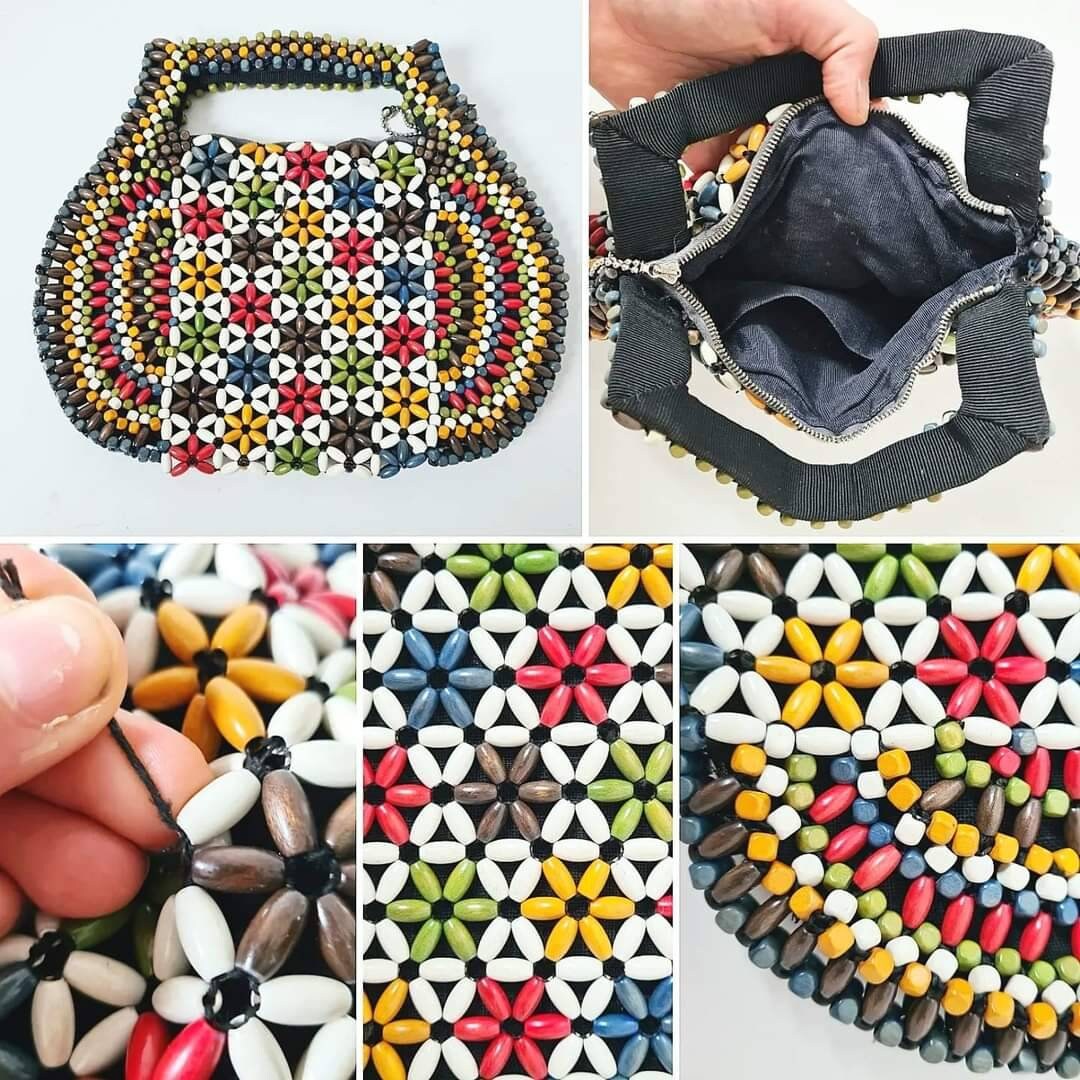 30s Wooden Beaded Bag - クラッチバッグ