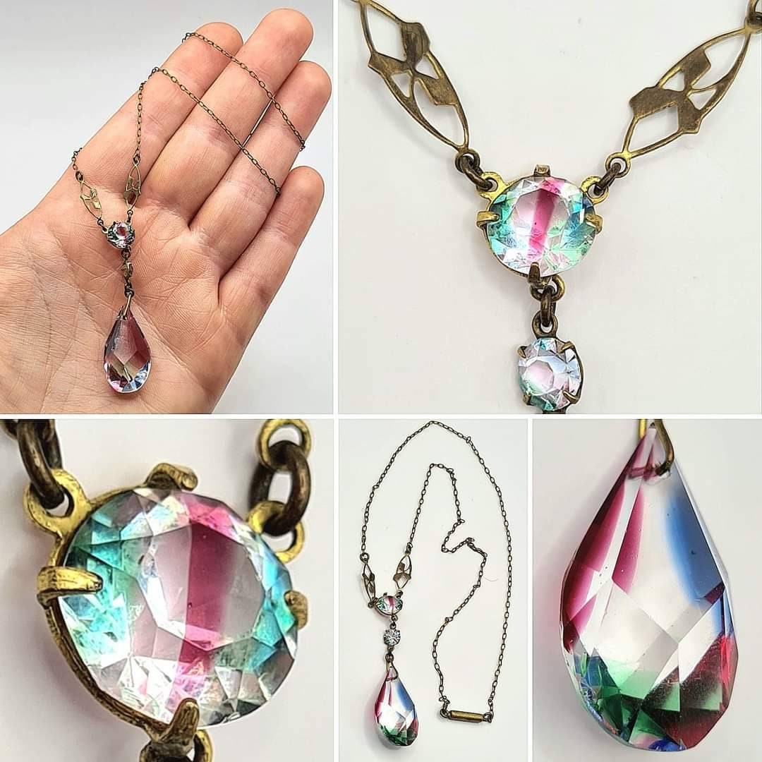 Original Edwardian 1920s Antique Art Nouveau Rainbow Iris Glass Necklace Etsy Canada