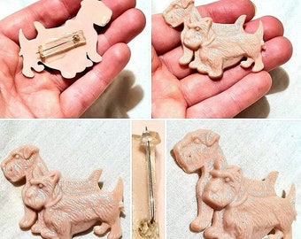 Original 1930/40s Celluloid Early Plastic Carved/Moulded Celluloid Art Deco Scotty Dog Brooch!