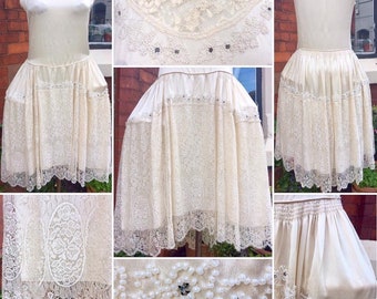 INCREDIBLE Original 1920s ‘Robe de Style’ Wedding Dress in Ivory Silk with Lace, Pearl Beading and Panniers!