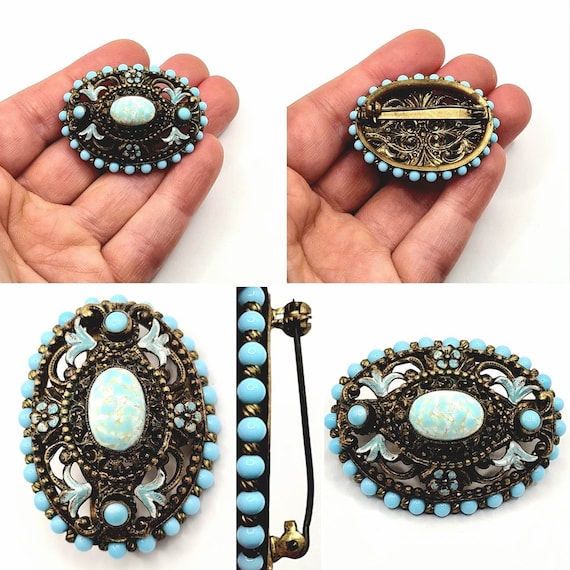 Original 1920s/30s Art Deco Czech Turquoise Blue … - image 1