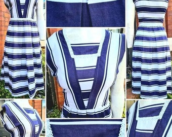 Original 1950s VOLUP Blue and White Nautical Summer Cotton Dress!