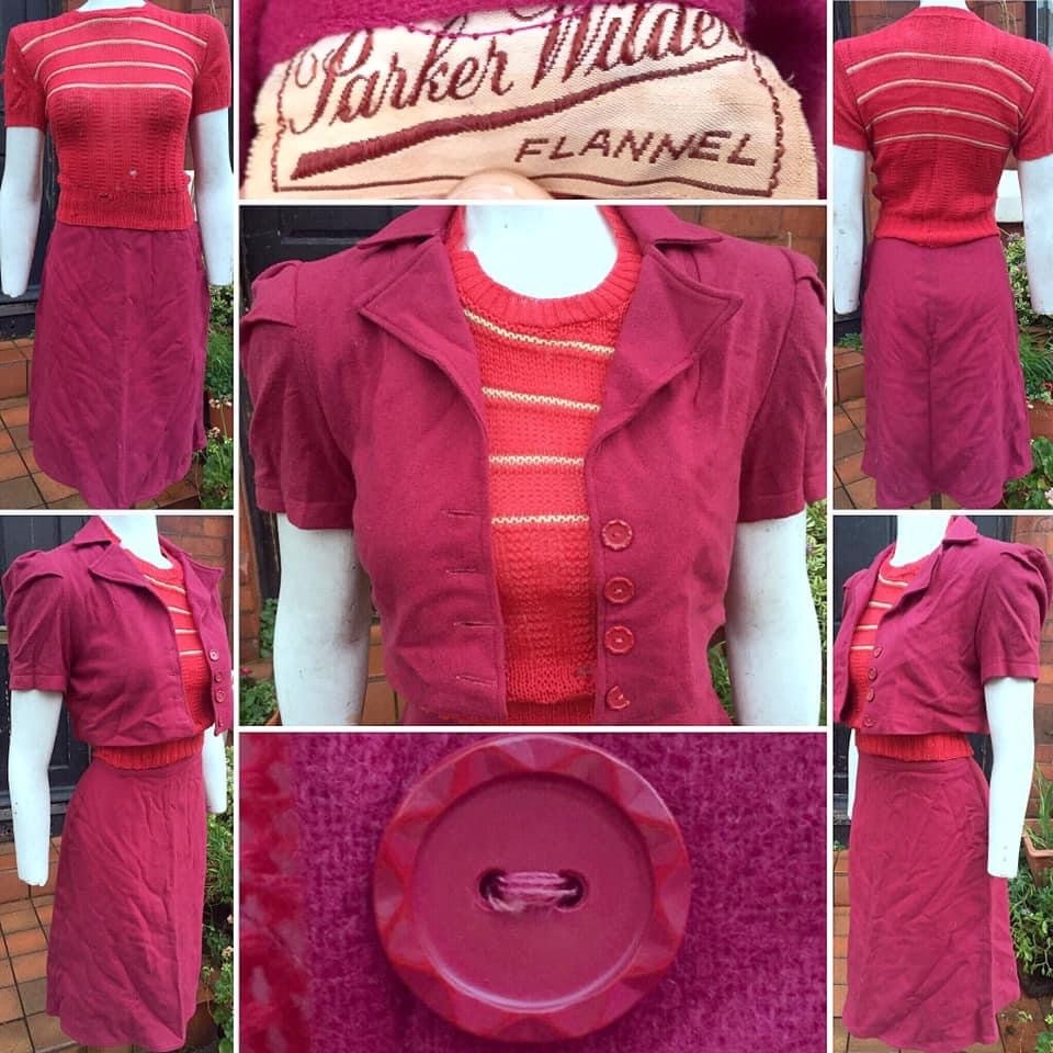 Image of Gorgeous Original Late S As Is Hand Knitted Jumper With Matching Cropped Jacket & Skirt