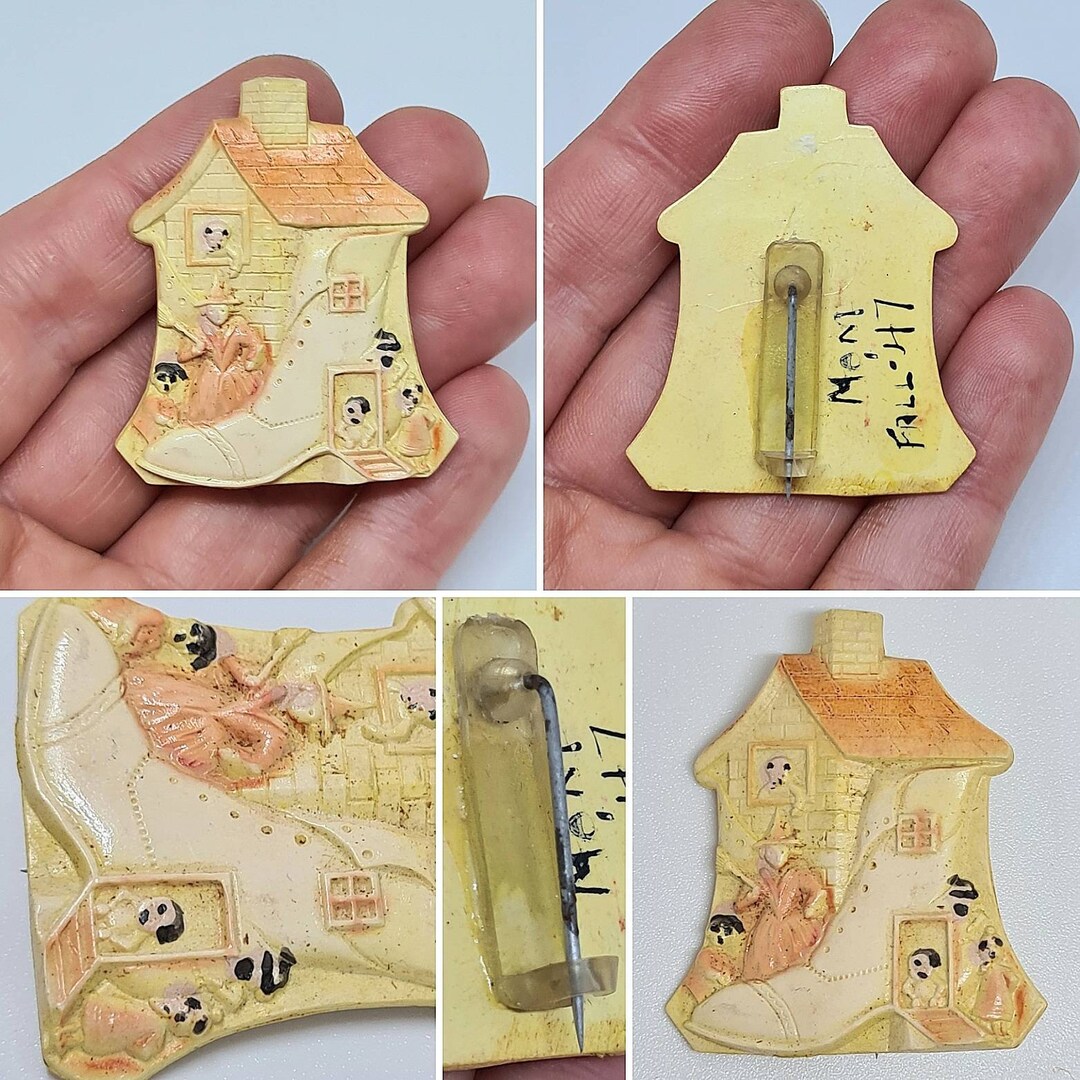 Original 1940s Early Plastic Carved Celluloid Fairytale Boot Shoe Folk