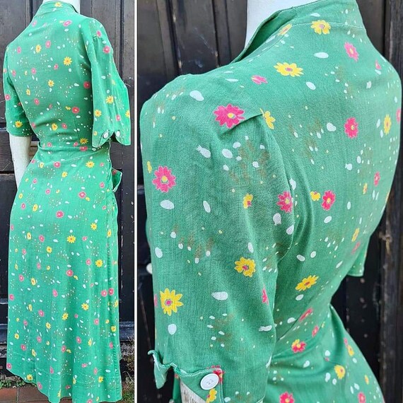 Original 1940s VOLUP Green Floral Tea Dress with … - image 9