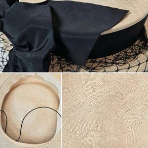 Original 1940s Fine Woven Straw Hat with Dramatic Black Net and Oversized Bow Feature image 4