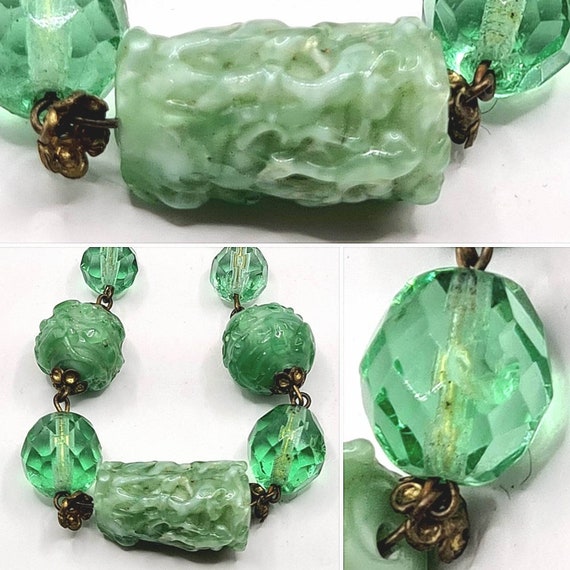 Original 1930s Art Deco Necklace with Green Czech… - image 2