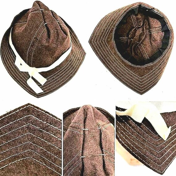 1930s Style Reproduction Brown Felt Tilt Hat with… - image 2