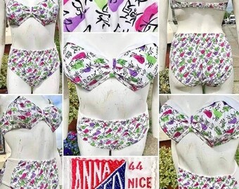 Gorgeous Original 1940s/50s ‘Anna Fred’ Novelty Print Cotton Strapless Boned Bikini!